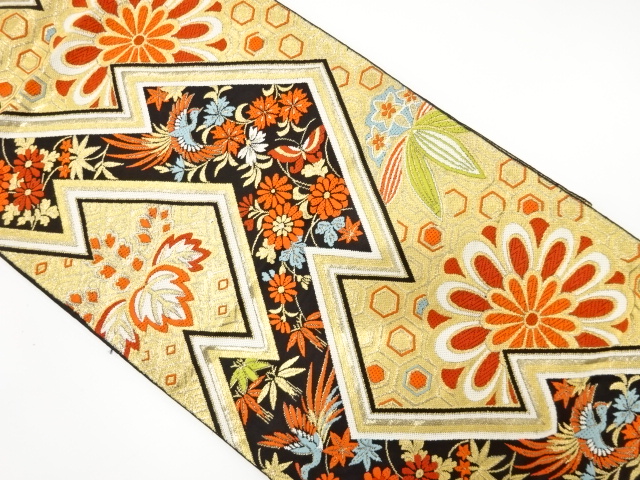 JAPANESE KIMONO / ANTIQUE FUKURO OBI / WOVEN BUTTERFLY